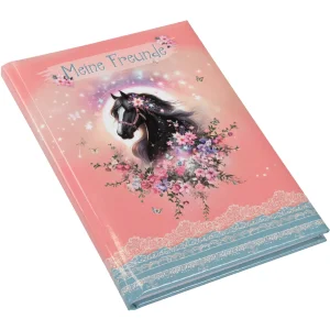 Cartea de aur a prietenilor Luna motiv cal 15x21 cm 88 pagini roz