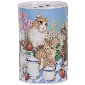 Clayre & Eef 6BL0167 Spardose Katzenmotiv Ø 8x13 cm Landhausstil