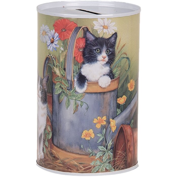 Clayre & Eef 6BL0168 Spardose Katzenmotiv Ø 8x13 cm Landhausstil