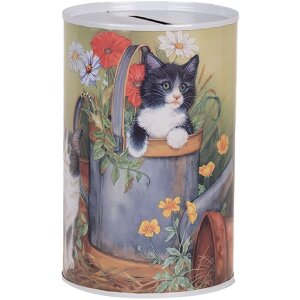 Clayre & Eef 6BL0168 Spardose Katzenmotiv Ø 8x13 cm Landhausstil