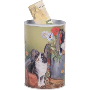 Clayre & Eef 6BL0168 Spardose Katzenmotiv Ø 8x13 cm Landhausstil