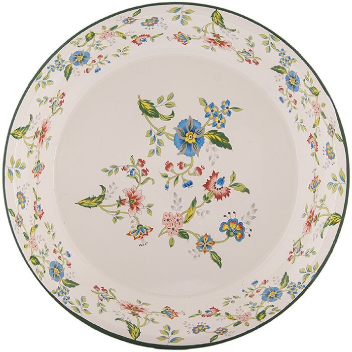 Clayre & Eef 6EM0005 Farfurie decorativă emailată Ø 30 cm Bej Verde Vintage