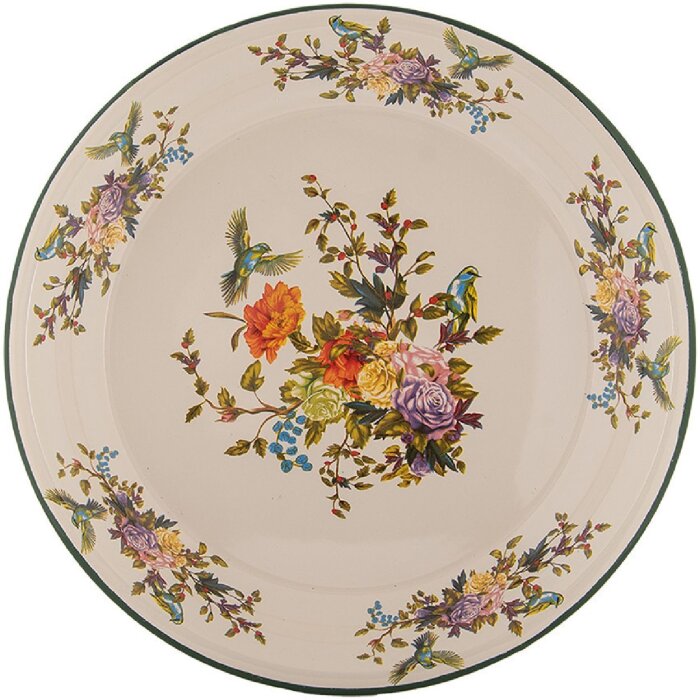Clayre & Eef 6EM0006 Dekoration Teller Emaille Beige Grün Ø 30 cm
