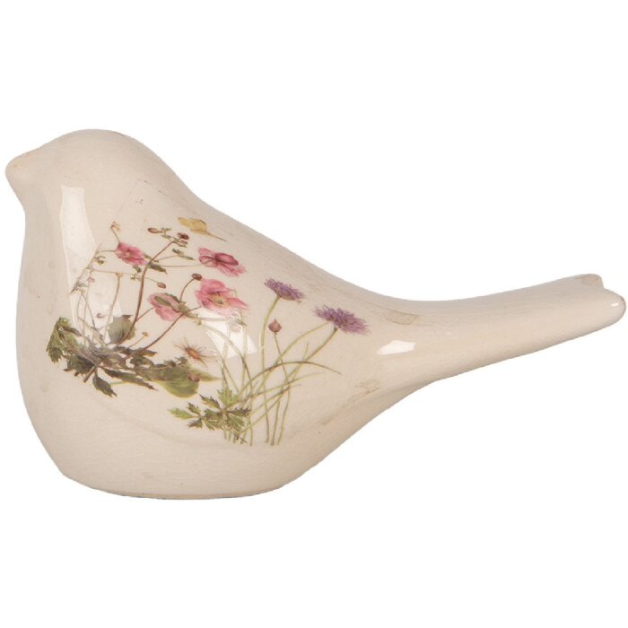Clayre & Eef Dekoration Vogel Beige Rosa 16x7x9 cm Keramik Landhausstil