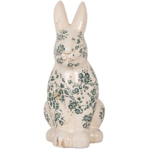 Clayre & Eef 6CE1955L Deko Kaninchen Keramik Beige Grün 16x12x28 cm