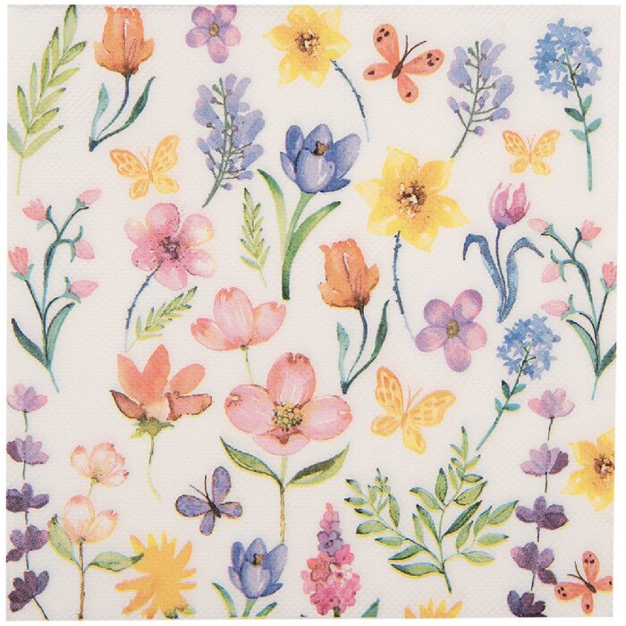 Clayre & Eef 73074 Papierservietten Blumenmuster 33x33 cm Weiß Rosa Gelb Grün