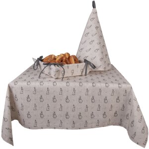 Clayre & Eef BNS48 Prosop de bucătărie 80 cm Bej Gri Model iepuraș Bumbac