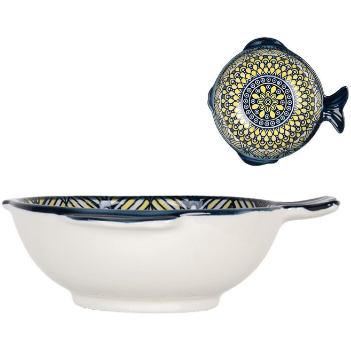 Clayre & Eef 6CEBO0075 Schale Keramik Weiß Blau Gelb 15x14x5 cm 200 ml