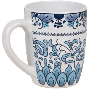 Clayre & Eef 6CEMU0166 Cană albă albastră ceramică Boho 300 ml 12x8x10 cm