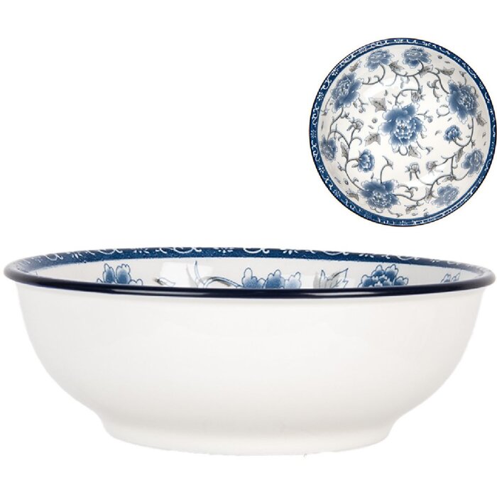 Clayre & Eef 6CEPS0003 Schale Keramik Weiß Blau Ø 19x7 cm 750 ml