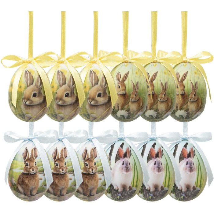 Clayre & Eef 65902 Set de ouă suspendate pentru decorațiuni 12 Ø 4x5 cm Plastic multicolor