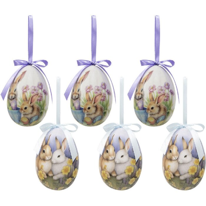 Clayre & Eef 65911 Dekoration Hänger Ei Set 6 Ø 7x10 cm Osterdesign Tiermotive