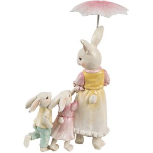 Clayre & Eef 6PR4391 Iepure decorativ alb roz bej 16x9x22 cm Poliresină