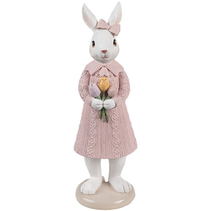 Clayre & Eef 6PR4411 Deko Kaninchen Weiß Rosa 8x8x23 cm Polyresin
