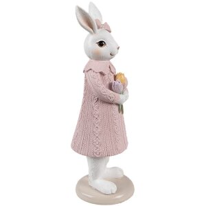 Clayre & Eef 6PR4411 Deko Kaninchen Weiß Rosa 8x8x23 cm Polyresin