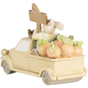 Clayre & Eef 6PR4388 Deko Kaninchen im Auto Weiß Beige 16x8x12 cm