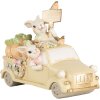 Clayre & Eef 6PR4388 Deko Kaninchen im Auto Weiß Beige 16x8x12 cm