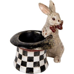 Clayre & Eef 6PR5492 Deko Kaninchen mit Zylinder Beige Schwarz 25x16x23 cm