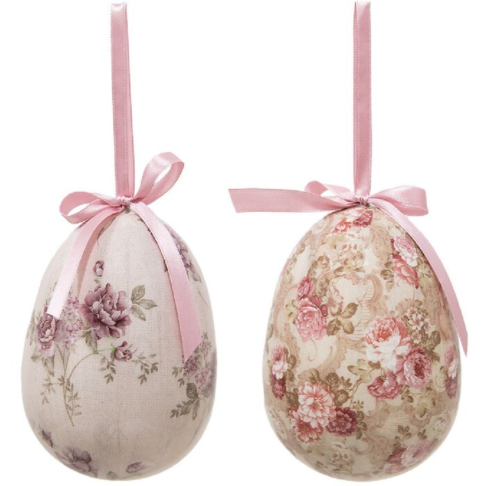 Clayre & Eef 65914 Set 2 ouă decorative pentru agățat Multicolor Ø 9x12 cm