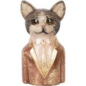 Clayre & Eef 6PR5096 Deko Büste Katze Braun Rot 13x11x23 cm