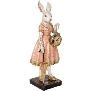 Clayre & Eef 6PR5138 Deko Kaninchen Weiß Rosa 14x11x34 cm Polyresin