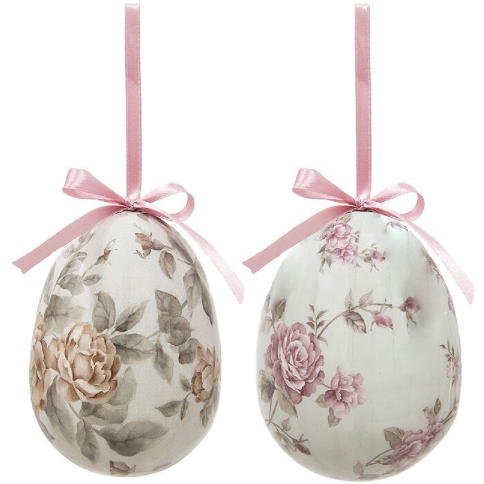 Clayre & Eef 65913 Set 2 ouă decorative pentru agățat Multicolor Ø 9x12 cm