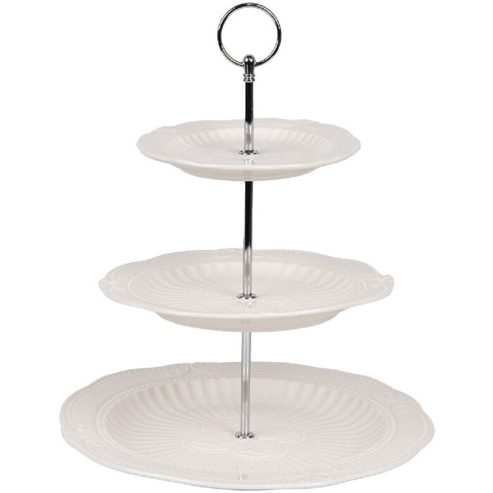 Clayre & Eef 6CE2049 Etagere ceramic alb Ø 26x31 cm Stil rustic