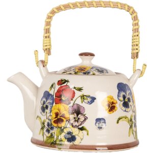 Clayre & Eef 6CETE0172 Teekanne Keramik Weiß...