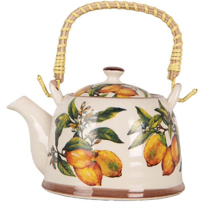 Clayre & Eef 6CETE0174 Ceainic ceramic alb galben 800 ml Retro