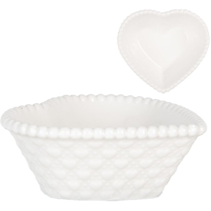 Clayre & Eef 6CEBO0203S Keramik Herzschale 8x8x3 cm 25 ml Weiß