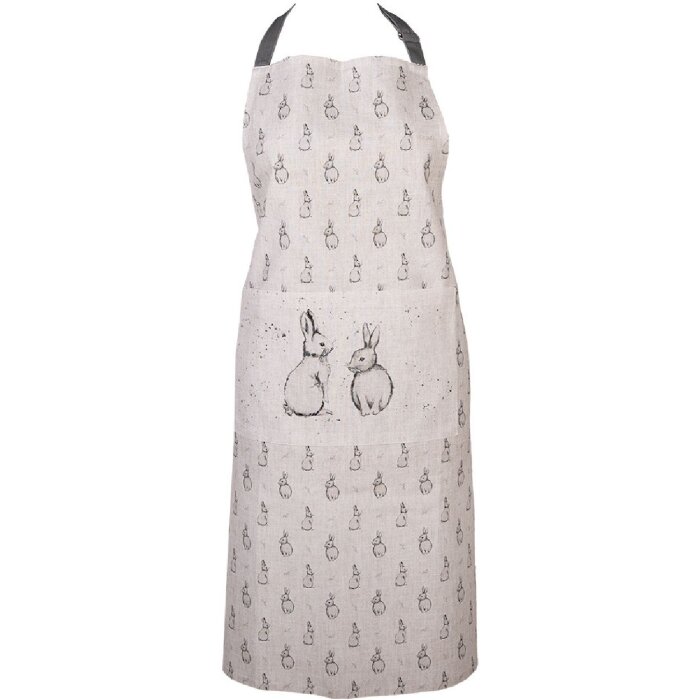 Clayre & Eef Schürze BNS41 Hasenmotiv Beige Grau 70x85 cm Baumwolle