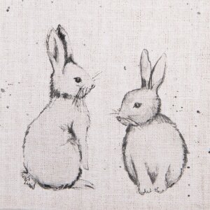 Clayre & Eef BNS42 Küchentuch 50x70 cm Beige Grau Hasenmotiv Landhaus