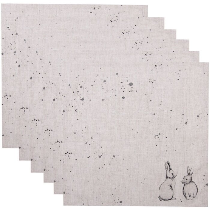 Clayre & Eef BNS43 Șervețele set de 6 40x40 cm Bej Gri Motivul iepurașului