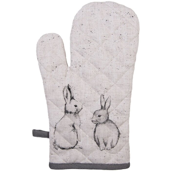 Clayre & Eef BNS44 Mănușă de cuptor 18x30 cm Bej Gri Motivul iepurașului Bumbac