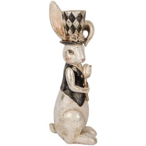 Clayre & Eef Deko-Kaninchen Hasenfigur Vintage Weiß Schwarz Gold 12x14x38 cm