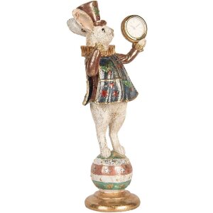 Clayre & Eef Deko-Kaninchen mit Uhr Weiß Gold...