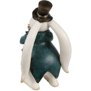 Clayre & Eef Deko-Kaninchen Hasenfigur Weiß Blau 14x13x23 cm Polyresin