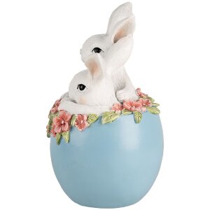 Clayre & Eef Deko Kaninchen im Ei Osterfigur Weiß Blau 13x12x21 cm