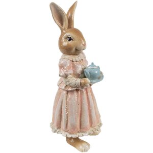 Clayre & Eef Decorațiune Iepure Polyresin Brown Roz 11x11x26 cm Stil rustic