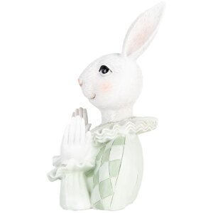 Clayre & Eef Deko-Kaninchen Weiß Grün 11x10x16 cm Polyresin Landhausstil