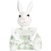 Clayre & Eef Deko-Kaninchen Weiß Grün 11x10x16 cm Polyresin Landhausstil
