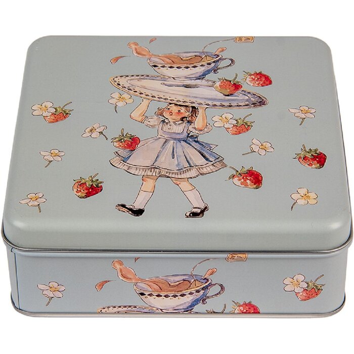 Clayre & Eef 6BL0139 Cutie de conserve albastru 17x17x6 cm Retro Vintage