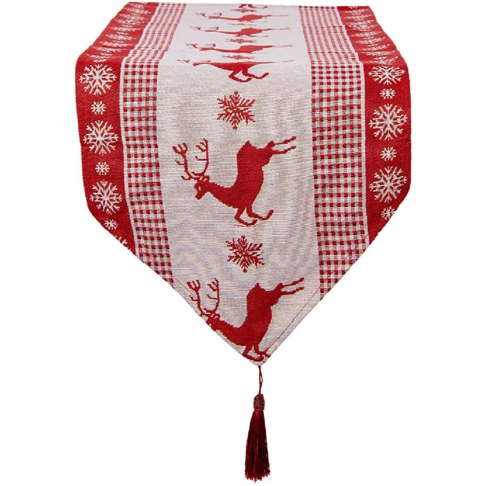 Clayre & Eef KT065.009 Ruletă de masă 33x180 cm Roșu Bej Crăciun