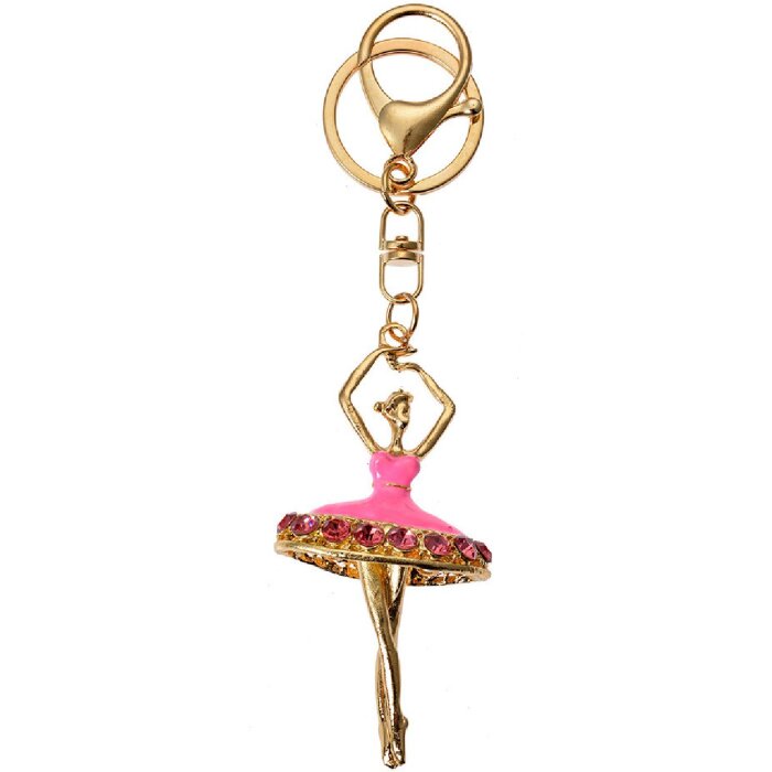 Juleeze JZKC0188 Schlüsselanhänger Ballerina Gold Rosa 4x2x8 cm
