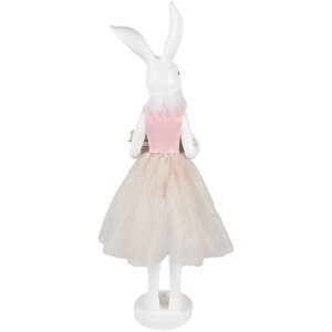 Clayre & Eef Dekoration Kaninchen Weiß Rosa 20x17x76 cm Polyresin Osterdeko