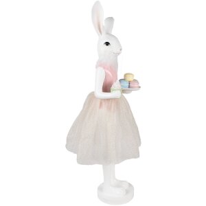 Clayre & Eef Dekoration Kaninchen Weiß Rosa 20x17x76 cm Polyresin Osterdeko
