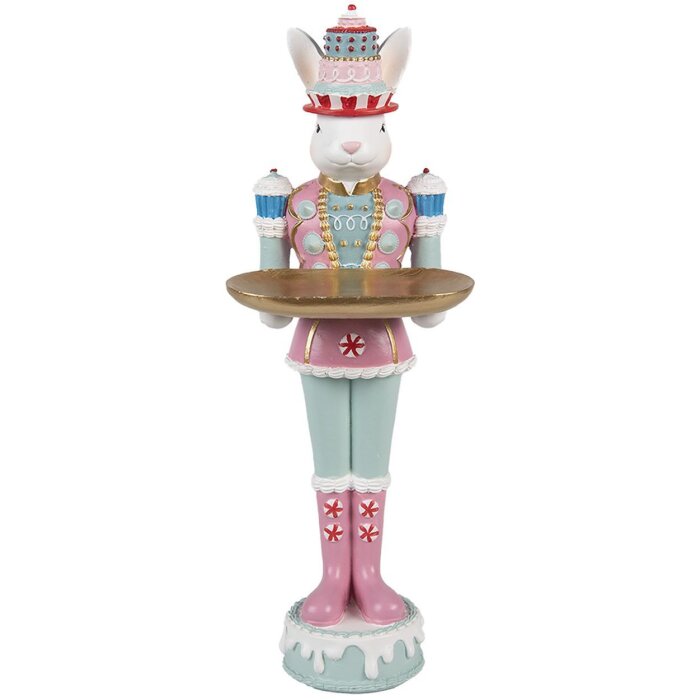 Clayre & Eef Deko-Kaninchen Polyresin Weiß Rosa Grün 9x8x25 cm