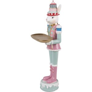 Clayre & Eef Deko-Kaninchen Polyresin Weiß Rosa Grün 9x8x25 cm