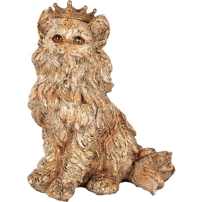 Clayre & Eef Deko-Katze mit Krone Beige 23x19x28 cm Vintage-Optik