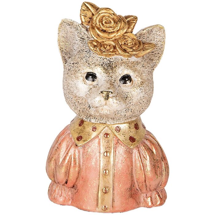 Clayre & Eef 6PR5077 Dekoration Büste Katze 12x9x18 cm Weiß Rosa Gold